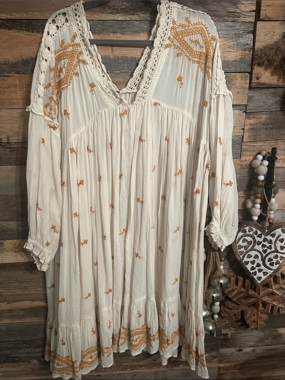 Boho Embroidered Cream Peasant Dress - Women's bohemian we the free